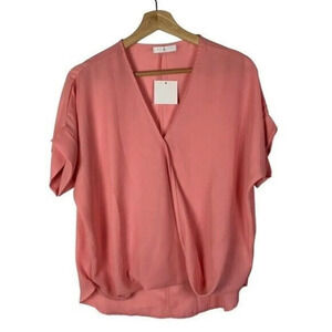 Boutique Nic & Lulu Light Pink Wrap Front Short Sleeve Blouse S